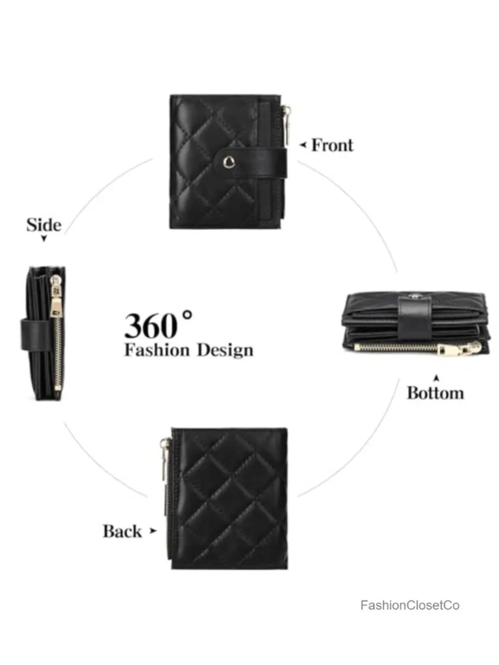 Small Women Wallet RFID Blocking Leather Bifold Compact Card Holder with Zipper